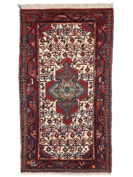 Hamadan Tæppe 75X138 Sort/Mørkerød Uld, Persien/Iran Carpetvista