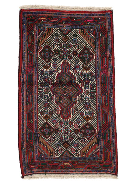  Perzisch Hamadan Vloerkleed 74X130 Zwart/Donkerrood Carpetvista