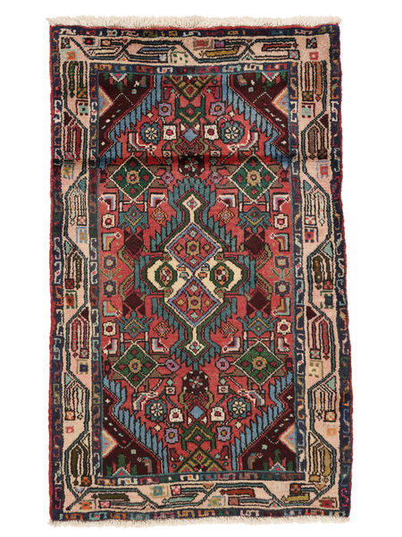  Persischer Hamadan Teppich 73X130 Schwarz/Dunkelrot (Wolle, Persien/Iran)