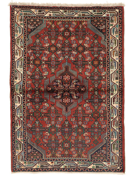 Asadabad Tæppe 100X155 Sort/Mørkerød Uld, Persien/Iran Carpetvista