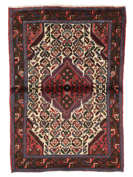  100X145 Hamadan Tæppe Sort/Mørkerød Persien/Iran Carpetvista