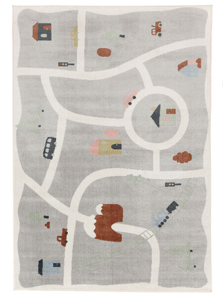  140X200 Washable Kids Rug Small Road Map - Light Grey/Multicolor