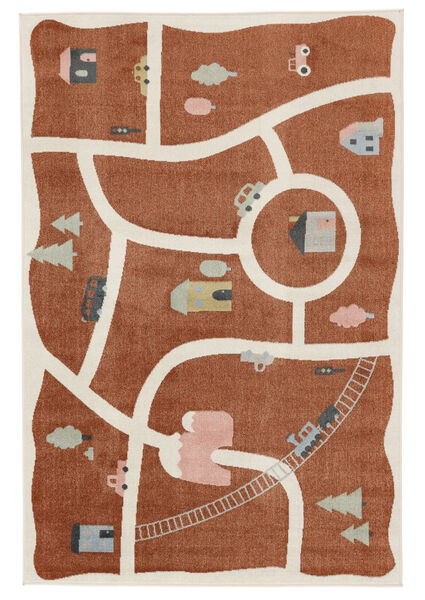  Washable Kids Rug 160X230 Road Map Rust Red/Multicolor