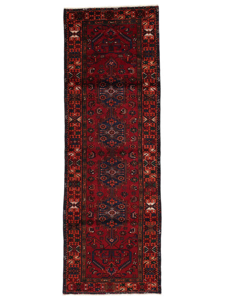  Perzisch Hamadan Vloerkleed 104X306 Zwart/Donkerrood Carpetvista