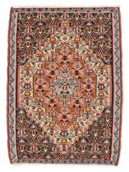  Kilim Senneh Fine Alfombra 81X111 Persa De Lana Rojo Oscuro/Marrón Pequeño Carpetvista