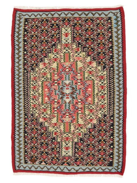 Alfombra Oriental Kilim Senneh Fine 75X108 Rojo Oscuro/Negro (Lana, Persia/Irán)