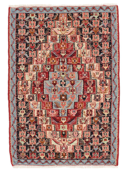  Kilim Senneh Fine Alfombra 78X111 Persa De Lana Rojo Oscuro/Negro Pequeño Carpetvista