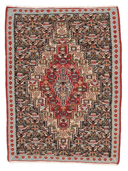 Kelim Senneh Fine Tæppe 80X106 Mørkerød/Brun Uld, Persien/Iran Carpetvista