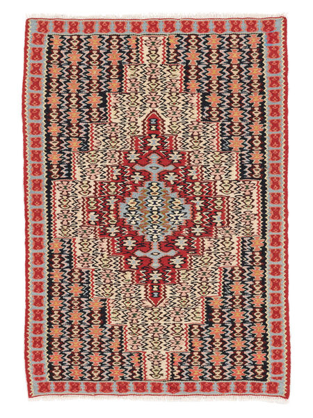  Oriental Kilim Senneh Fine Rug 74X104 Brown/Black Wool, Persia/Iran Carpetvista