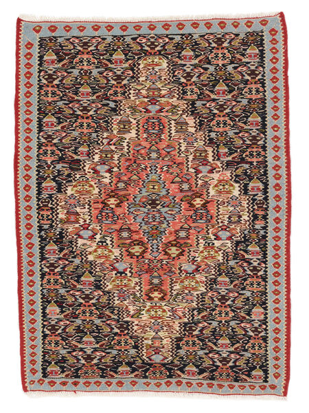  Kilim Senneh Fine Alfombra 80X107 Persa De Lana Rojo Oscuro/Marrón Pequeño Carpetvista