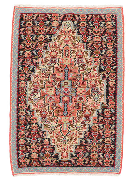  Kilim Senneh Fine Rug 73X109 Persian Wool Dark Red/Black Small Carpetvista