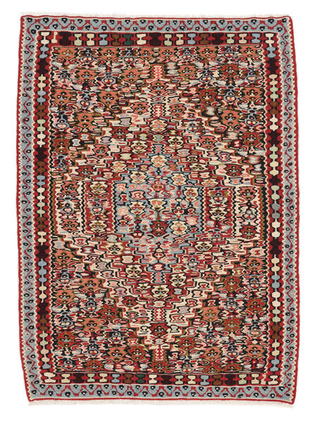  Kelim Senneh Fine Vloerkleed 82X112 Perzisch Wol Donkerrood/Zwart Klein Carpetvista