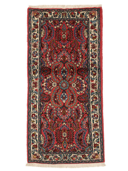  66X131 Sarough Tæppe Sort/Mørkerød Persien/Iran Carpetvista