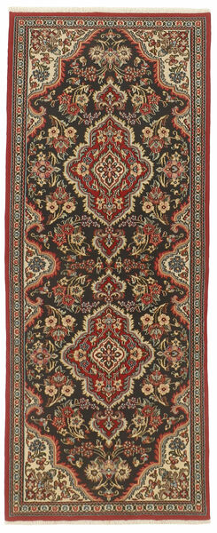  Oriental Qum Kork/Silk Rug 81X207 Runner
 Brown/Black Wool, Persia/Iran