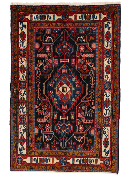 153X230 Nahavand Old Vloerkleed Oosters Zwart/Donkerrood (Wol, Perzië/Iran) Carpetvista