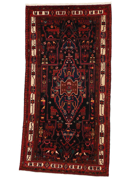 Nahavand Old Tæppe 158X310Løber Sort/Mørkerød Uld, Persien/Iran Carpetvista