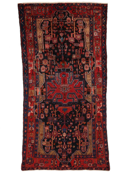 140X282 Nahavand Old Teppich Orientalischer Läufer Schwarz/Dunkelrot (Wolle, Persien/Iran) Carpetvista