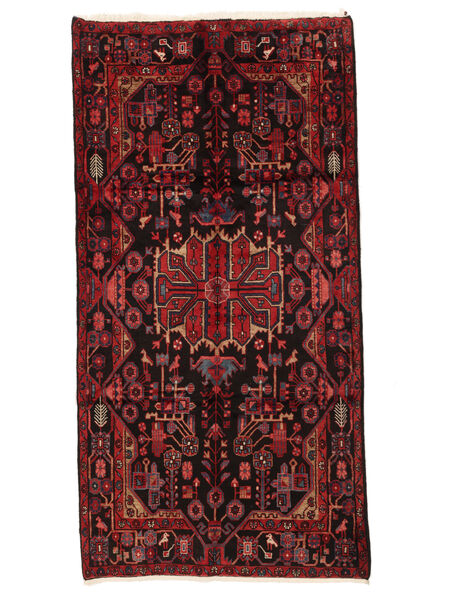 150X295 Nahavand Old Vloerkleed Oosters Tapijtloper Zwart/Donkerrood (Wol, Perzië/Iran) Carpetvista