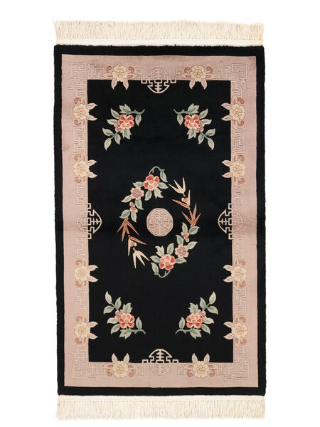  China 90 Line Rug 91X152 Wool Black/Brown Small Carpetvista