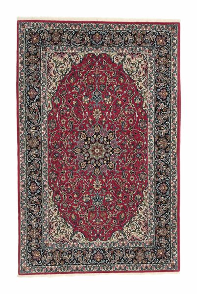 108X168 Isfahan Silk Warp Rug Oriental Black/Dark Red (Wool, Persia/Iran)