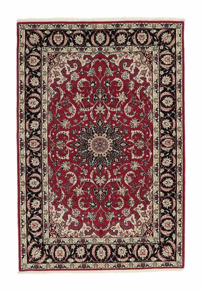  Orientalischer Isfahan Seidenkette Teppich 110X162 Schwarz/Dunkelrot Wolle, Persien/Iran