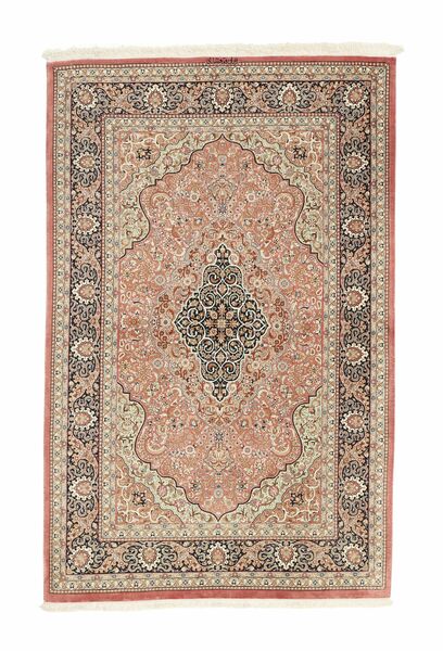 Qum Zijde Vloerkleed 98X151 Bruin/Beige Zijde, Perzië/Iran