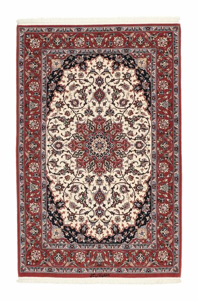 112X172 Tapete Isfahan Fio De Seda Oriental Vermelho Escuro/Castanho (Lã, Pérsia/Irão)