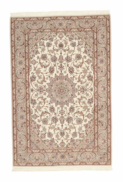  Orientalischer Isfahan Seidenkette Teppich 110X168 Braun/Beige Wolle, Persien/Iran