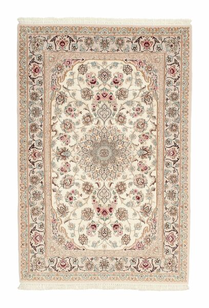  110X167 Isfahan Silketrend Tæppe Beige/Orange Persien/Iran