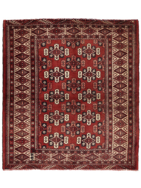  Perzisch Turkaman Vloerkleed 131X142 Zwart/Donkerrood