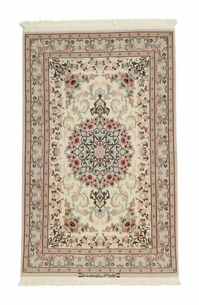 Tapete Oriental Isfahan Fio De Seda 92X148 Castanho/Bege (Lã, Pérsia/Irão)