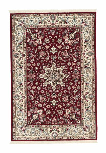  Isfahan Seidenkette 110X160 Persischer Wollteppich Schwarz/Dunkelrot Klein