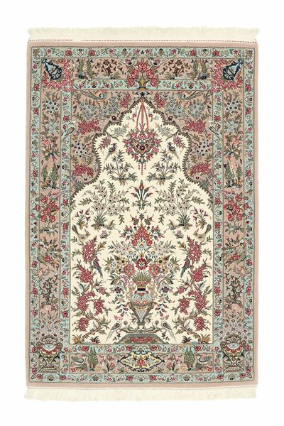  105X156 Qum Kork/Seide Teppich Braun/Beige Persien/Iran