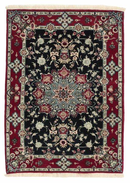  Orientalsk Isfahan Silketrend Tæppe 82X110 Sort/Mørkegul Uld, Persien/Iran