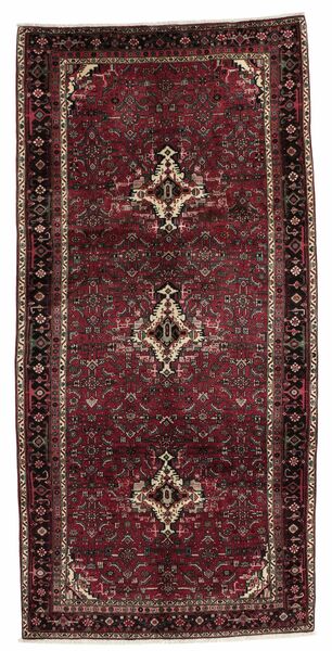  Persian Bidjar With Silk Rug 152X319 Runner
 Black/Dark Red (Wool, Persia/Iran)