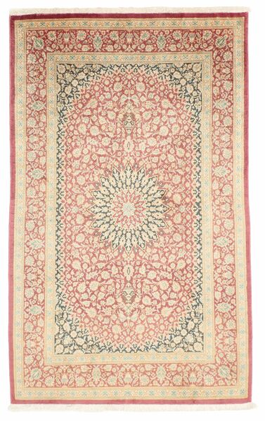  Perzisch Qum Zijde Vloerkleed 77X123 Bruin/Beige