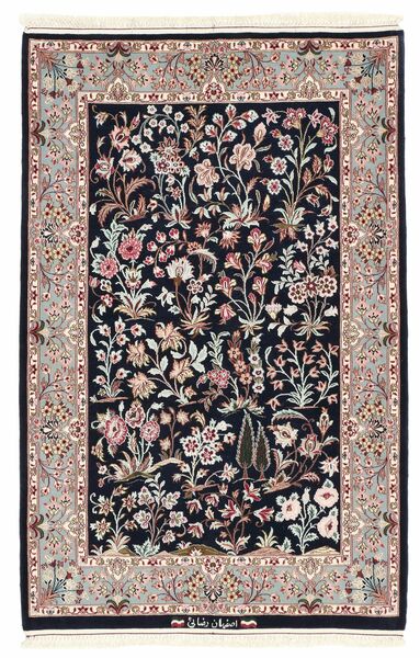 80X122 Tapete Isfahan Fio De Seda Oriental Preto/Castanho (Lã, Pérsia/Irão)