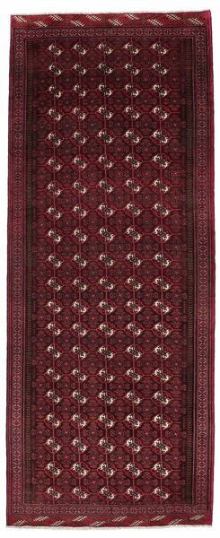 153X390 Alfombra Turkaman Oriental De Pasillo Negro/Rojo Oscuro (Lana, Persia/Irán)