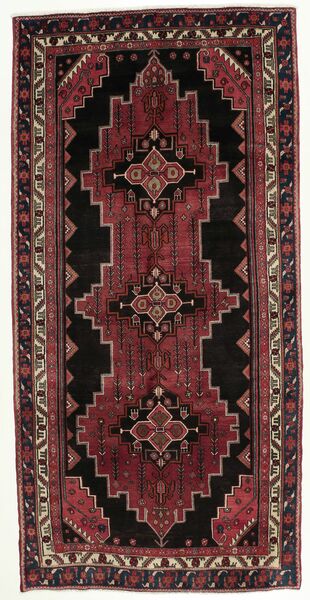 148X302 Senneh Teppich Orientalischer Läufer Schwarz/Dunkelrot (Wolle, Persien/Iran)