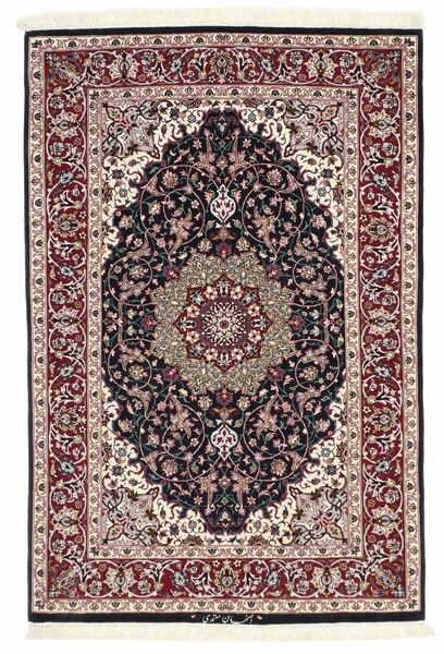  Persian Isfahan Silk Warp Rug 85X127 Black/Brown (Wool, Persia/Iran)