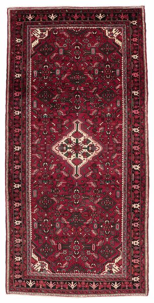  Oosters Hamadan Vloerkleed 145X300 Tapijtloper Zwart/Donkerrood Wol, Perzië/Iran