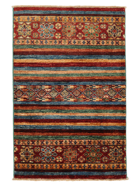 64X96 Shabargan Vloerkleed Modern Zwart/Donkerrood (Wol, Afghanistan) Carpetvista