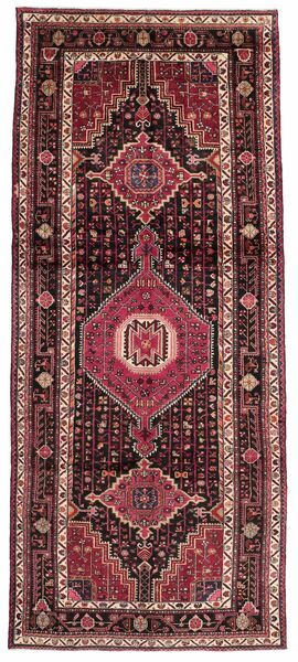 160X385 Hamadan Teppich Orientalischer Läufer Schwarz/Dunkelrot (Wolle, Persien/Iran)