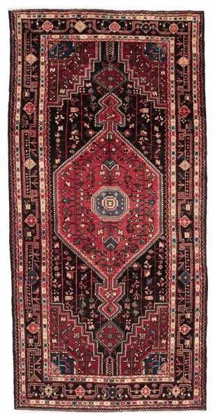  Hamadan Rug 150X317 Persian Wool Black/Dark Red Small