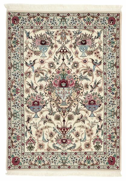  Persian Isfahan Silk Warp Rug 90X122 Brown/Beige (Wool, Persia/Iran)