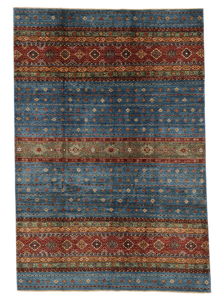 210X302 Tappeto Shabargan Moderno Nero/Blu Scuro (Lana, Afghanistan) Carpetvista