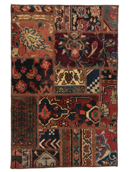  Perzisch Patchwork Vloerkleed 60X90 Zwart/Donkerrood (Wol, Perzië/Iran)