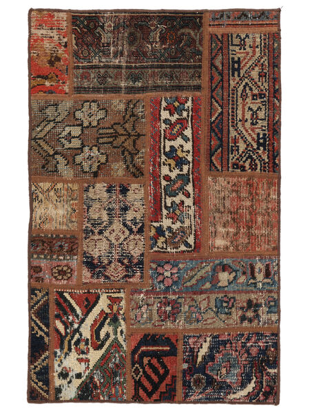 60X90 Χαλι Patchwork Σύγχρονα Μαύρα/Σκούρο Κόκκινο (Μαλλί, Περσικά/Ιρανικά) Carpetvista