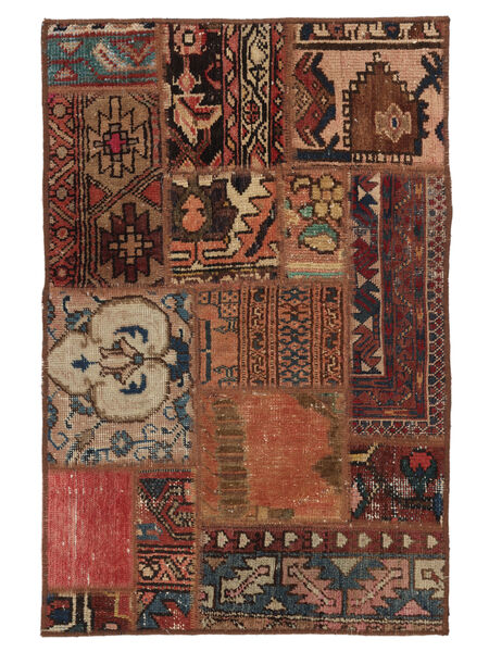 60X90 Χαλι Patchwork Σύγχρονα Μαύρα/Σκούρο Κόκκινο (Μαλλί, Περσικά/Ιρανικά) Carpetvista