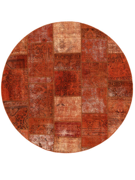  Ø 200 Patchwork Teppich Moderner Rund Dunkelrot/Rot (Wolle, Persien/Iran) Carpetvista